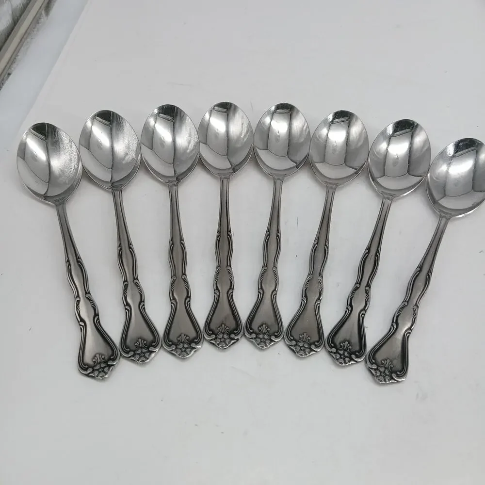 8X Tbsp Vtg Noritake 18-8 Stainless Japan Sylvia Flatware Table Spoons